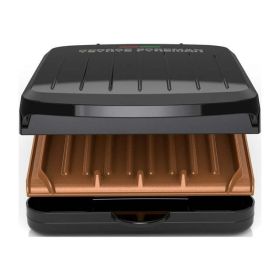 Electric Indoor Grill and Panini Press, Black with Copper Plates, Serves 2, Classic Plate,