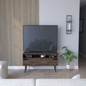 Tv Stand for TV¬¥s up 52" Bull, Three Open Shelves, Two Flexible Drawers, Dark Walnut Finish