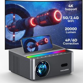 Projector with WiFi and Bluetooth, Portable Projector 4K Support, 500 ANSI 20000L, Touch Screen, Auto Vertical Keystone & 4P/6D, VACASSO Outdoor Movie