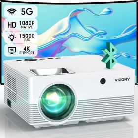 VIZONY Projector with 5G WiFi and Bluetooth, 15000L 500ANSI Full HD Native 1080P Projector, Support 4k & 350" Display with Carry Case, Outdoor Movie P