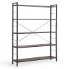 5-Shelf Bookshelf; Modern Freestanding Bookcase with Steel Frame; X-Shaped Metal Tube; Rustic Bookshelf for Storage and Display for Bedroom; Living Ro