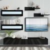 ON-TREND Wall Mount Floating TV Stand with Four Media Storage Cabinets and Two Shelves, Modern High Gloss Entertainment Center for 95+ Inch TV, 16-col