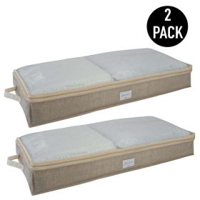 2 Pack Under the Bed Storage Bag in Beige Nonwoven