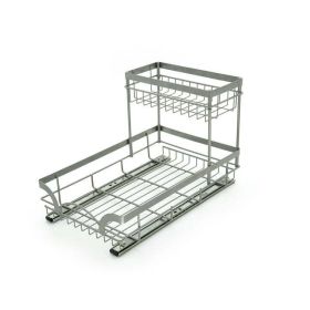 Sliding Cabinet Organizer, 15.67 in Length x 10 in Width, Satin Nickel, 2 Shelves