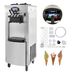 VEVOR 2200W Commercial Soft Ice Cream Machine 3 Flavors 5.3 to 7.4Gallon per Hour PreCooling at Night Auto Clean LCD Panel for Restaurants Snack Bar,