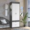 Lisboa Armoire, Rod, Double Door, Two Drawers, Metal Handles -Smokey Oak / White