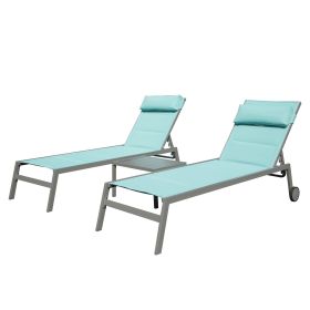 Outdoor Patio Chaise Lounge Set of 3, Aluminum Pool Lounge Chairs with and Wheels, Textilene Padded Adjustable Recliner All Weather for Poolside, Beac