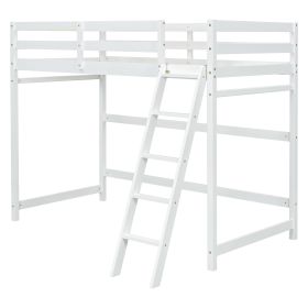 Twin Size High Loft Bed with inclined Ladder, Guardrails,White