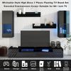 ON-TREND Extended, Minimalist Style 7 Pieces Floating TV Stand Set, High Gloss Wall Mounted Entertainment Center with 16-color LED Light Strips for 90