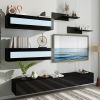 ON-TREND Wall Mount Floating TV Stand with Four Media Storage Cabinets and Two Shelves, Modern High Gloss Entertainment Center for 95+ Inch TV, 16-col