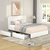 Same as B083119690 Liv Queen Size Ivory Boucle Upholstered Platform Bed with Patented 4 Drawers Storage, Curved Stitched Tufted Headboard, Wooden Slat