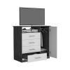 Peru 4 Drawer Dresser, Single Door Cabinet, One Open Shelf, Superior Top -Smokey Oak / White