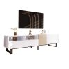 Modern TV Stand for 80'' TV with Double Storage Space, Media Console Table, Entertainment Center with Drop Down Door for Living Room, Bedroom, Home Th