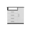 Peru 4 Drawer Dresser, Single Door Cabinet, One Open Shelf, Superior Top -Smokey Oak / White