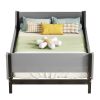 Twin Bed with Headboard, Footboard, Safeguards, Built-in Bed-end Book Storage Rack ,Grey