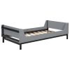 Twin Bed with Headboard, Footboard, Safeguards, Built-in Bed-end Book Storage Rack ,Grey