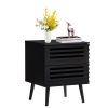 Black Nightstand Set of 2, Wood End Tables with 2 Storage Hollowed-Out Drawers, Bedroom Bedside Table Storage Side Table for Bedroom Living Room (2, B