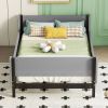 Twin Bed with Headboard, Footboard, Safeguards, Built-in Bed-end Book Storage Rack ,Grey