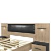 Queen Size Wood Platform Bed with Upholstered Headboard, Lights and Storage Nightstand, Bench, White