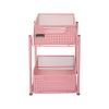 2-Tier Metal Mesh Heavy Duty Organizer Slide Out Basket Drawer For Kitchen, Bathroom, Office Desk, Pink