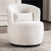 White Plush Swivel Accent Chair - Contemporary Round Armchair with 360¬∞ Rotation and Metal Base for Living Room Elegance