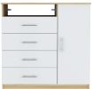 Peru 4 Drawer Dresser, Single Door Cabinet, One Open Shelf, Superior Top -Light Oak / White