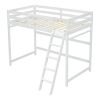 Twin Size High Loft Bed with inclined Ladder, Guardrails,White