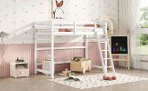 Twin Size High Loft Bed with inclined Ladder, Guardrails,White