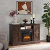 Farmhouse Classic Media TV Stand Antique Entertainment Console for TV up to 50" with 18" Electric Fireplace Insert with Open and Closed Storage Space,