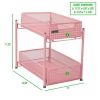 2-Tier Metal Mesh Heavy Duty Organizer Slide Out Basket Drawer For Kitchen, Bathroom, Office Desk, Pink