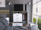 Peru 4 Drawer Dresser, Single Door Cabinet, One Open Shelf, Superior Top -Light Oak / White