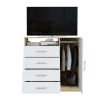 Peru 4 Drawer Dresser, Single Door Cabinet, One Open Shelf, Superior Top -Light Oak / White