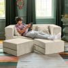 Jaxx Zipline Convertible Sleeper Loveseat & Ottomans, Textured Microvelvet - Ivory