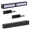 ON-TREND Wall Mount Floating TV Stand with Four Media Storage Cabinets and Two Shelves, Modern High Gloss Entertainment Center for 95+ Inch TV, 16-col