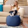 Jaxx Ellis Ottoman Shearling Faux-Lamb Plush Pouf for Modern Interior Design, Small, Indigo