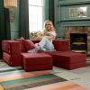 Jaxx Zipline Convertible Sleeper Loveseat & Ottomans, Textured Microvelvet - Berry Red