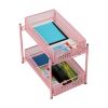 2-Tier Metal Mesh Heavy Duty Organizer Slide Out Basket Drawer For Kitchen, Bathroom, Office Desk, Pink