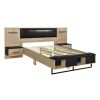 Queen Size Wood Platform Bed with Upholstered Headboard, Lights and Storage Nightstand, Bench, White