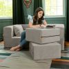 Jaxx Zipline Convertible Sleeper Loveseat & Ottomans, Textured Microvelvet - Dove Grey