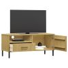 TV Stand with Metal Legs Brown Solid Wood Pine OSLO