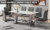 Modern minimalist dining table. Imitation marble glass sticker desktop, stainless steel legs, stable and beautiful. 6 premium PU seats. 63 inches * 35