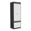 Lisboa Armoire, Rod, Double Door, Two Drawers, Metal Handles -Smokey Oak / White