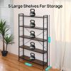 5-Shelf Bookshelf; Modern Freestanding Bookcase with Steel Frame; X-Shaped Metal Tube; Rustic Bookshelf for Storage and Display for Bedroom; Living Ro