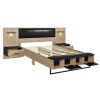 Queen Size Wood Platform Bed with Upholstered Headboard, Lights and Storage Nightstand, Bench, White