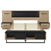 Queen Size Wood Platform Bed with Upholstered Headboard, Lights and Storage Nightstand, Bench, White