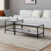 Modern Nesting coffee table Square & rectangle; Black metal frame with wood marble color top