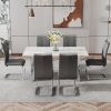 Modern minimalist dining table. Imitation marble glass sticker desktop, stainless steel legs, stable and beautiful. 6 premium PU seats. 63 inches * 35