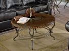 Formal Traditional Style Coffee Table 1pc Round Decorative Top Curved Metal Base Living Room Furniture Cocktail Table Dark Cherry Finish