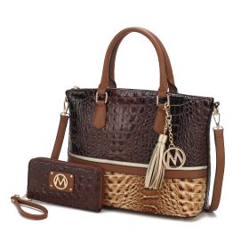 MKF Collection Autumn Crocodile Skin Tote Handbag with Wallet by Mia k (Color: Taupe-Chocolate, Material: Vegan Leather)