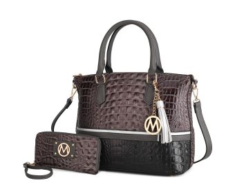 MKF Collection Autumn Crocodile Skin Tote Handbag with Wallet by Mia k (Color: Black-Charcoal, Material: Vegan Leather)